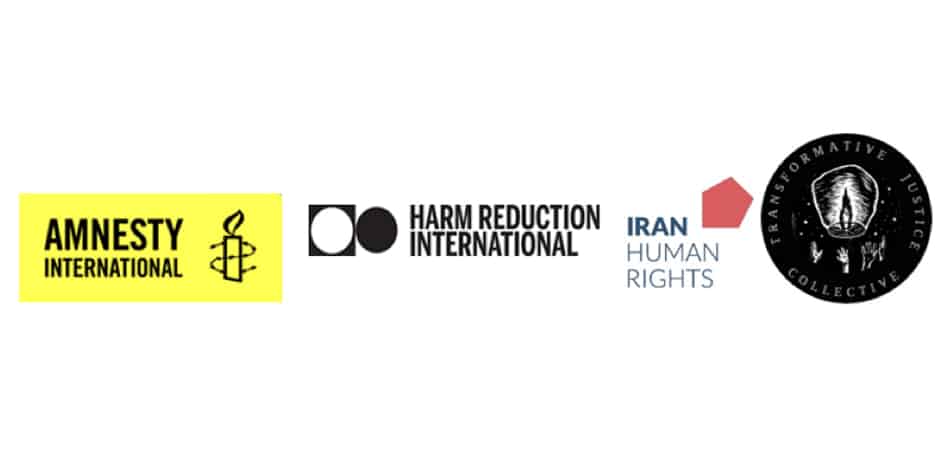 Amnesty International, Harm Reduction International, Iran Human Rights, Transformative Justice Collective Logos